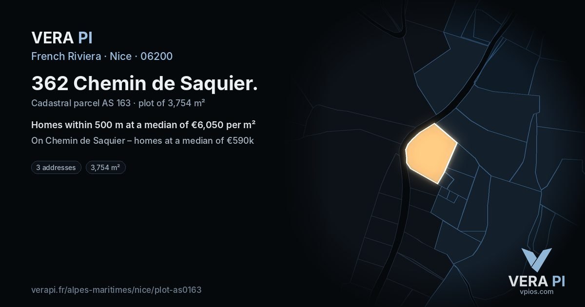 362 Chemin de Saquier, Nice at night – the plot lit, the parcels around coloured by the prices near them