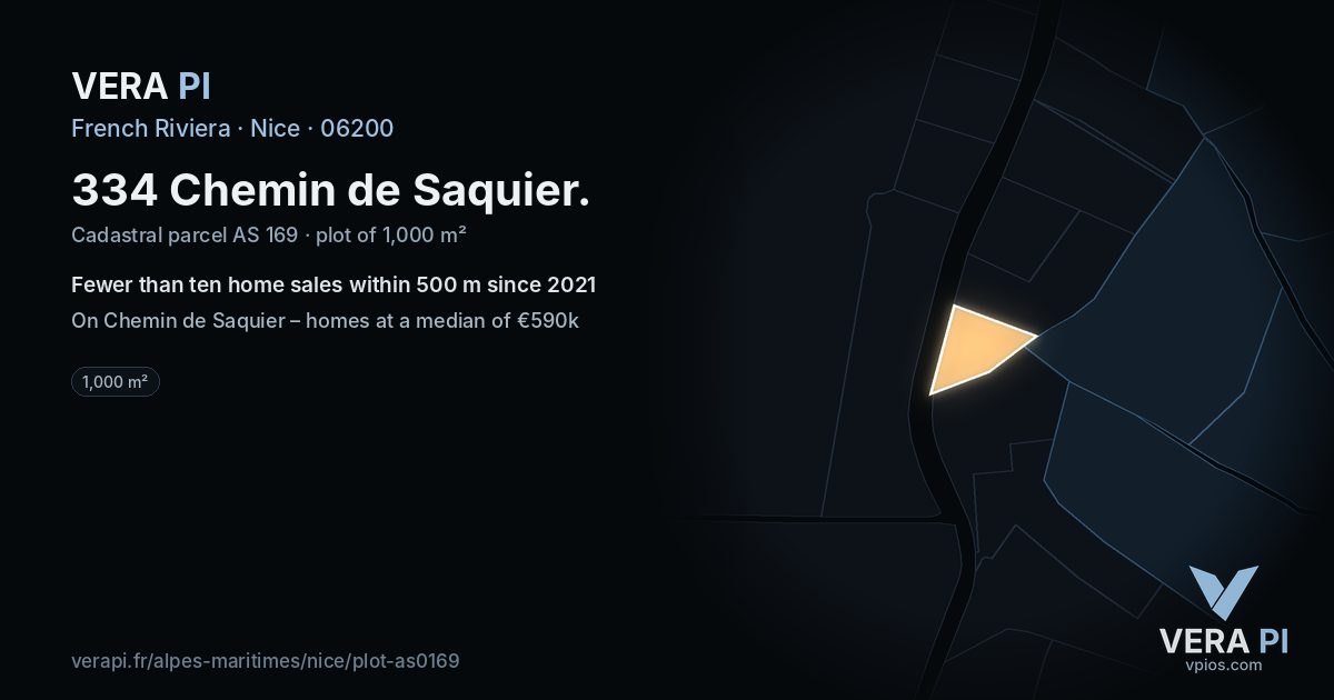 334 Chemin de Saquier, Nice at night – the plot lit, the parcels around coloured by the prices near them