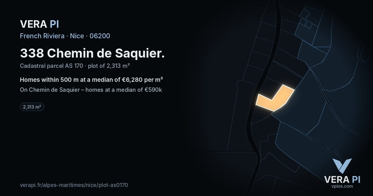 338 Chemin de Saquier, Nice at night – the plot lit, the parcels around coloured by the prices near them