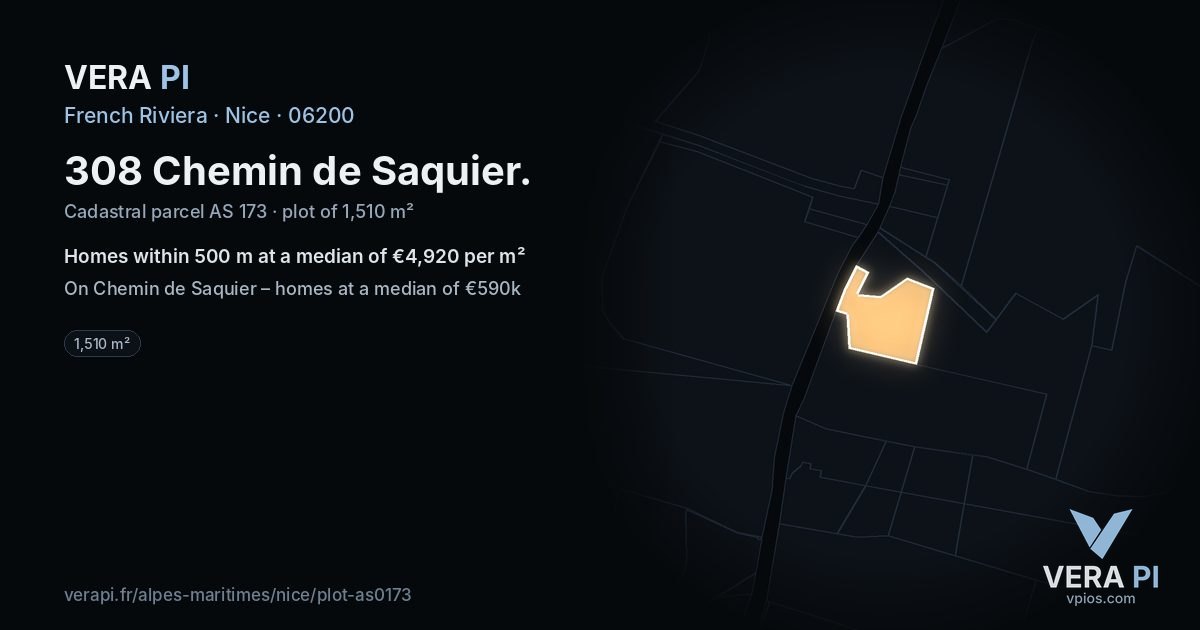 308 Chemin de Saquier, Nice at night – the plot lit, the parcels around coloured by the prices near them