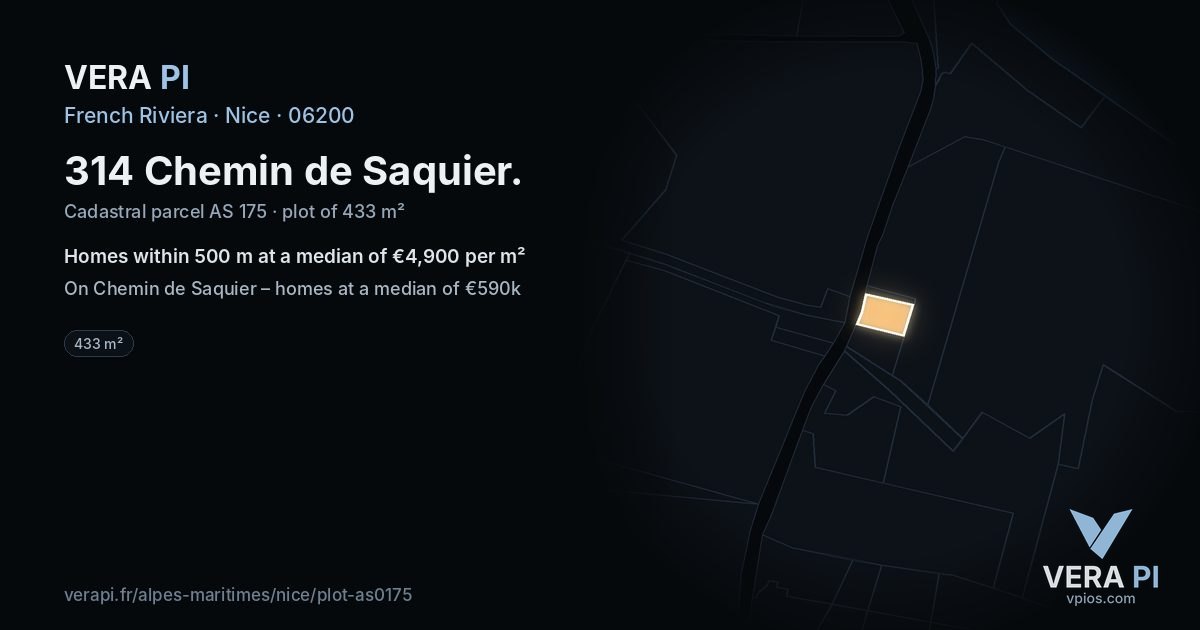 314 Chemin de Saquier, Nice at night – the plot lit, the parcels around coloured by the prices near them