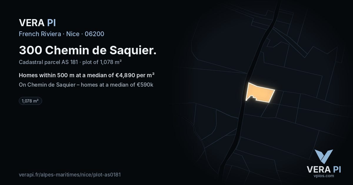 300 Chemin de Saquier, Nice at night – the plot lit, the parcels around coloured by the prices near them