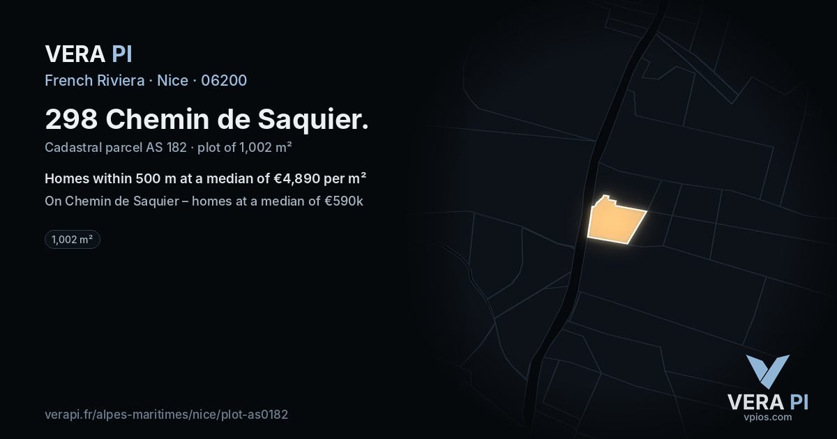 298 Chemin de Saquier, Nice at night – the plot lit, the parcels around coloured by the prices near them