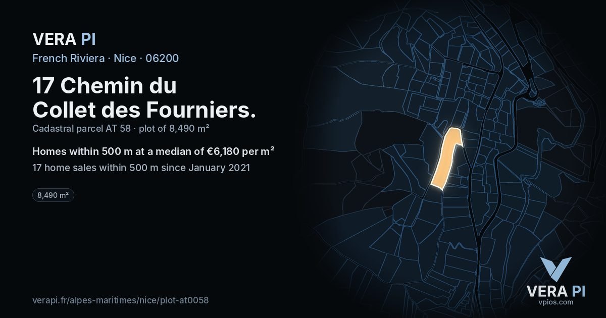 17 Chemin du Collet des Fourniers, Nice at night – the plot lit, the parcels around coloured by the prices near them
