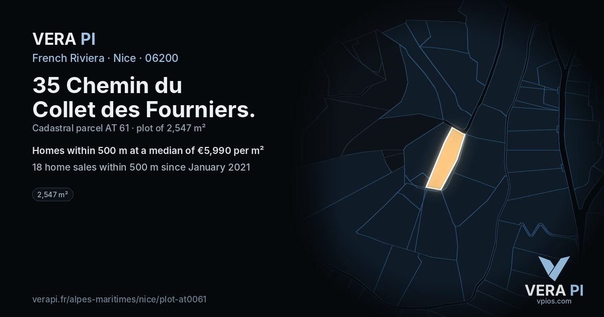 35 Chemin du Collet des Fourniers, Nice at night – the plot lit, the parcels around coloured by the prices near them