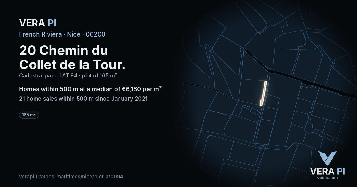 20 Chemin du Collet de la Tour, Nice at night – the plot lit, the parcels around coloured by the prices near them