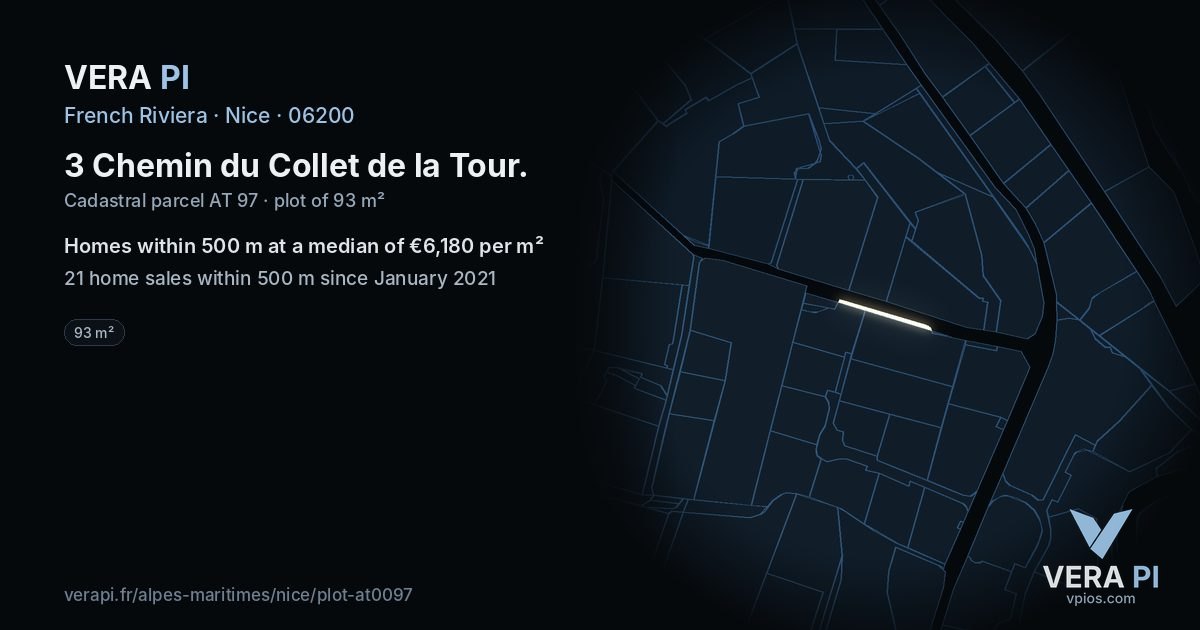 3 Chemin du Collet de la Tour, Nice at night – the plot lit, the parcels around coloured by the prices near them