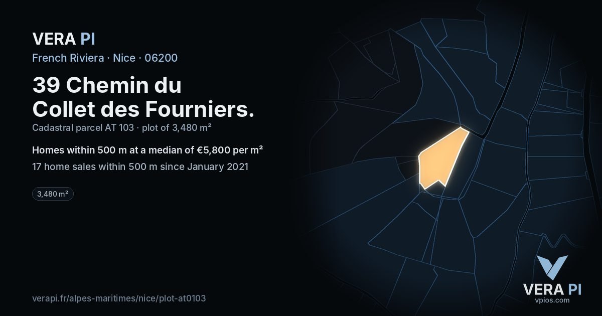 39 Chemin du Collet des Fourniers, Nice at night – the plot lit, the parcels around coloured by the prices near them