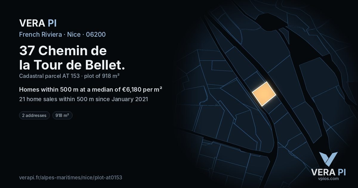 37 Chemin de la Tour de Bellet, Nice at night – the plot lit, the parcels around coloured by the prices near them