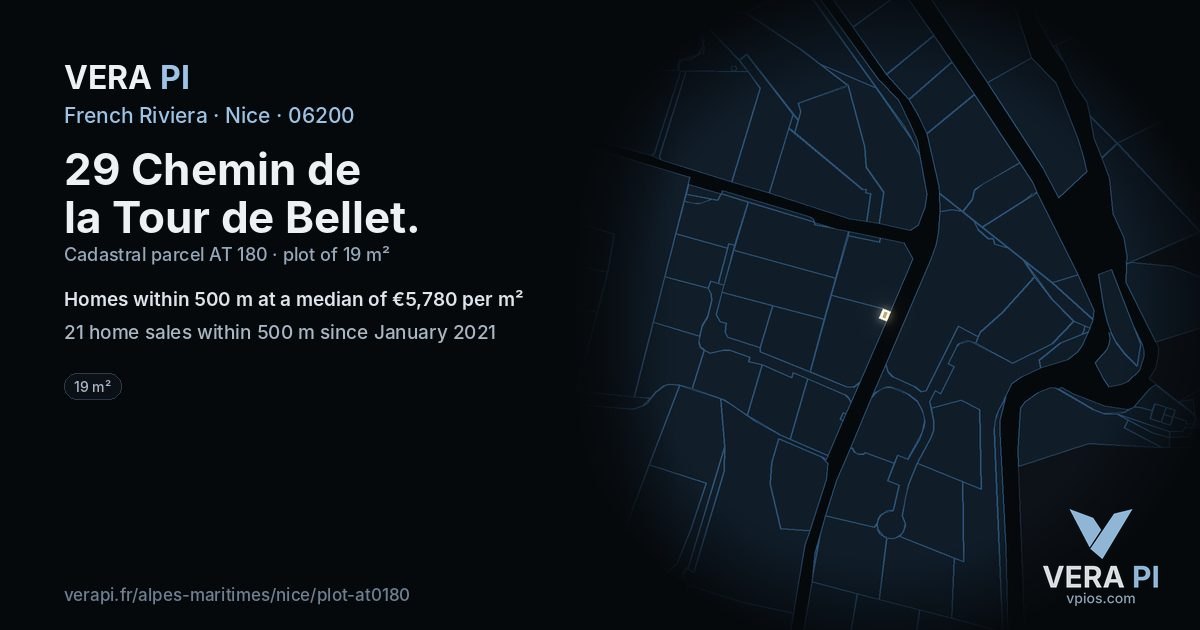29 Chemin de la Tour de Bellet, Nice at night – the plot lit, the parcels around coloured by the prices near them