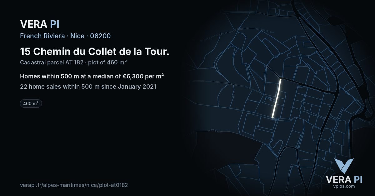 15 Chemin du Collet de la Tour, Nice at night – the plot lit, the parcels around coloured by the prices near them