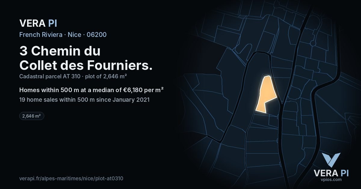 3 Chemin du Collet des Fourniers, Nice at night – the plot lit, the parcels around coloured by the prices near them