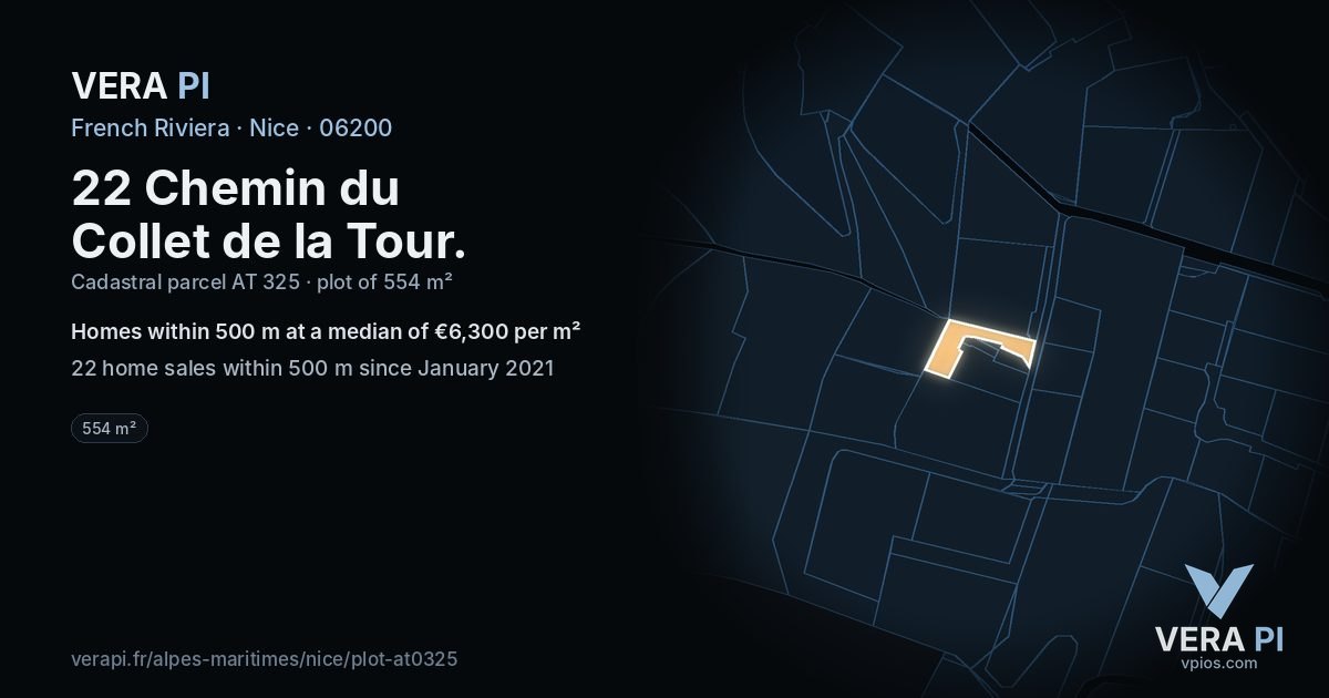 22 Chemin du Collet de la Tour, Nice at night – the plot lit, the parcels around coloured by the prices near them