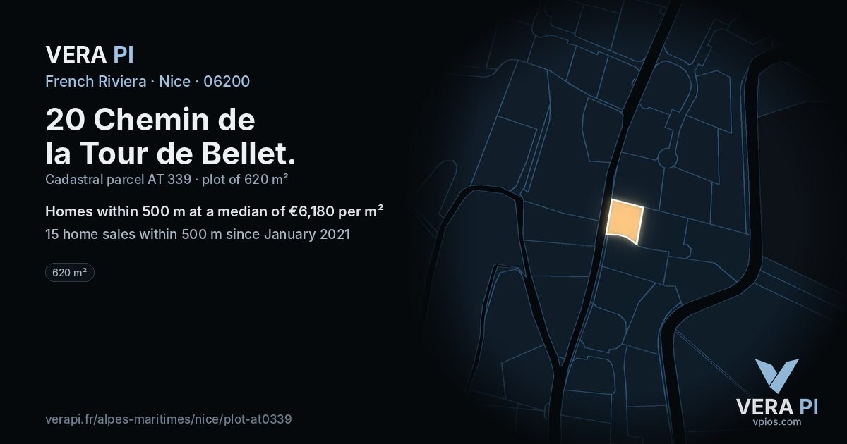 20 Chemin de la Tour de Bellet, Nice at night – the plot lit, the parcels around coloured by the prices near them