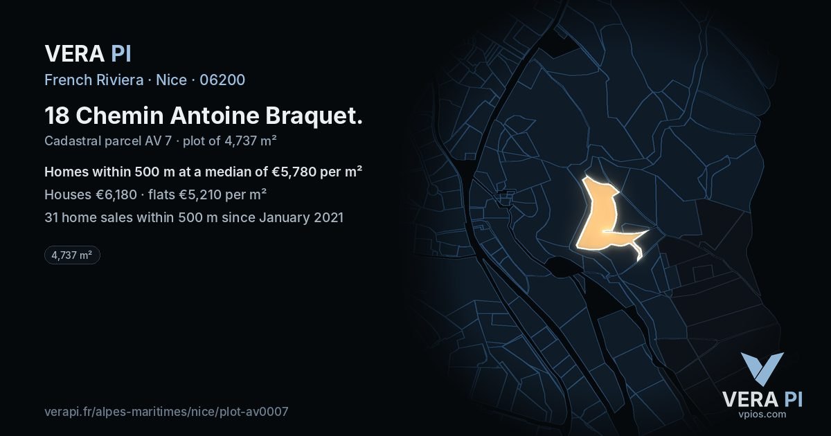18 Chemin Antoine Braquet, Nice at night – the plot lit, the parcels around coloured by the prices near them