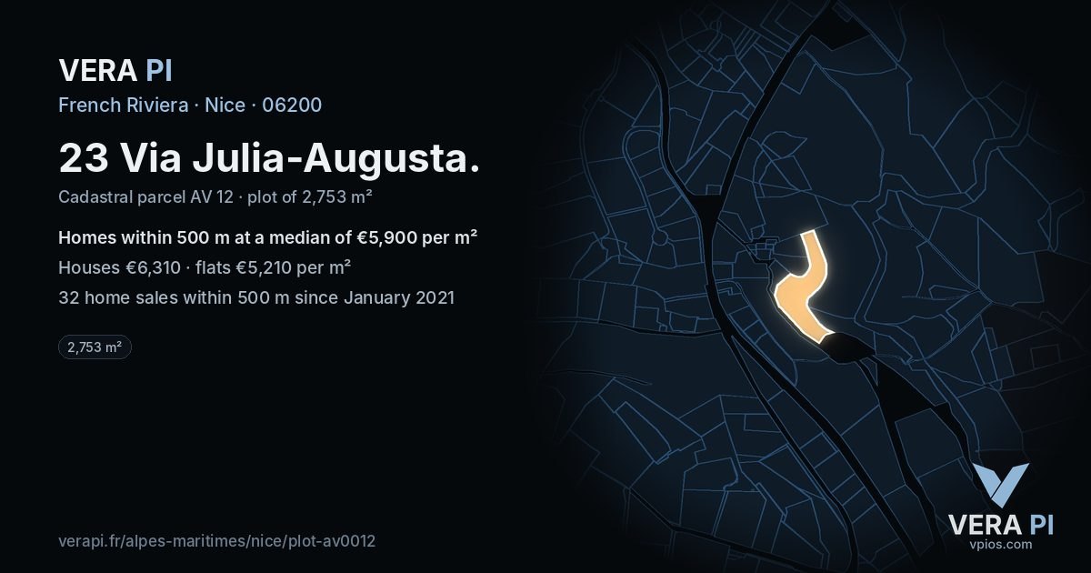 23 Via Julia-Augusta, Nice at night – the plot lit, the parcels around coloured by the prices near them