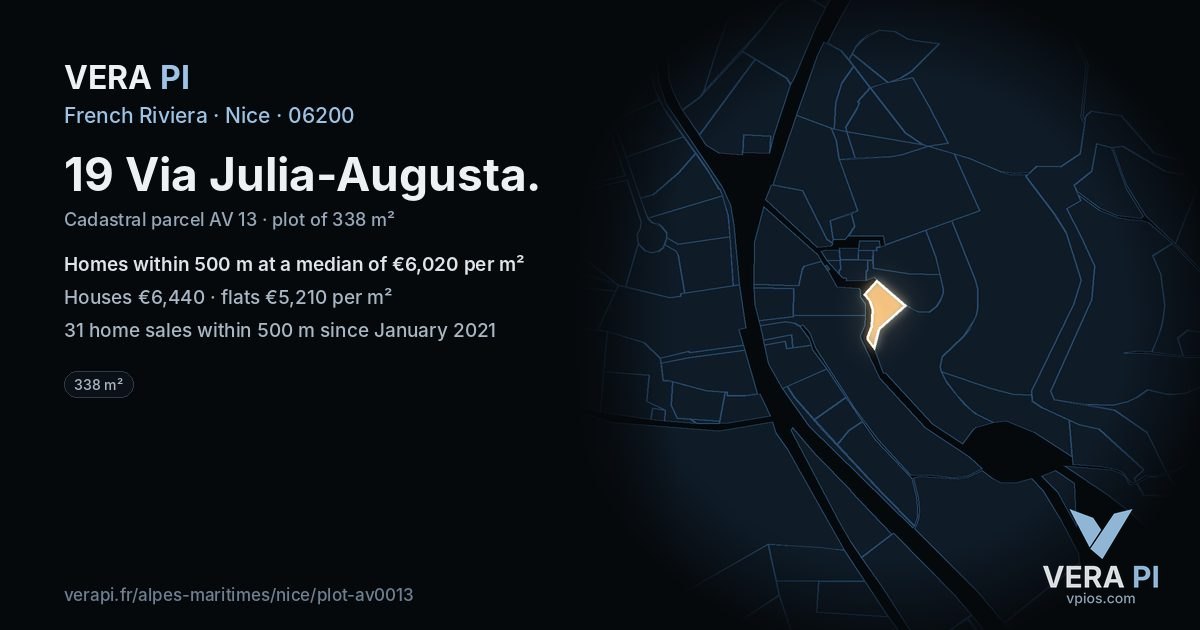 19 Via Julia-Augusta, Nice at night – the plot lit, the parcels around coloured by the prices near them