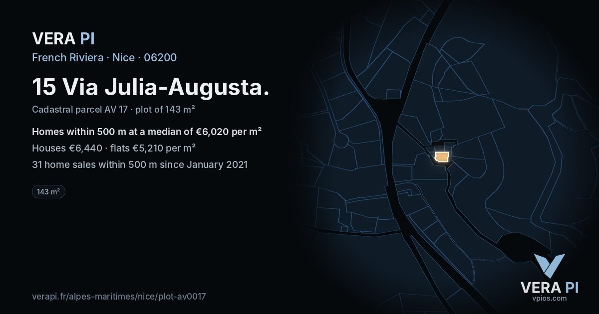 15 Via Julia-Augusta, Nice at night – the plot lit, the parcels around coloured by the prices near them