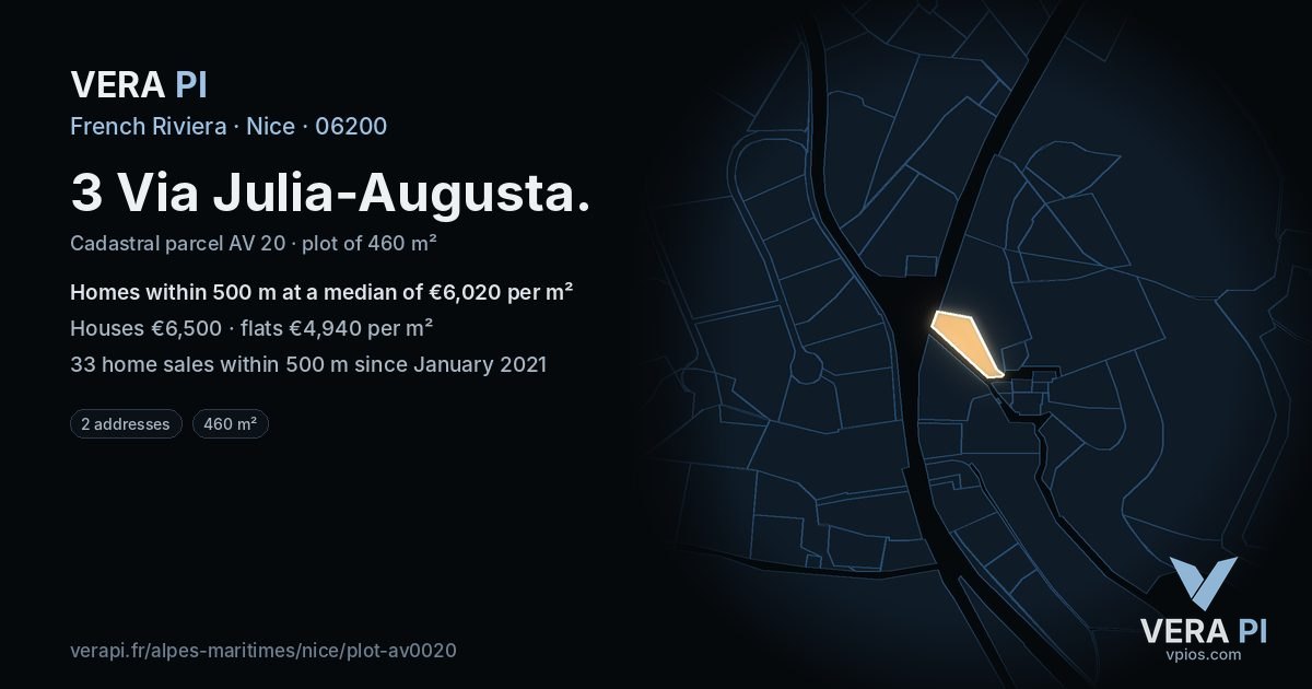 3 Via Julia-Augusta, Nice at night – the plot lit, the parcels around coloured by the prices near them