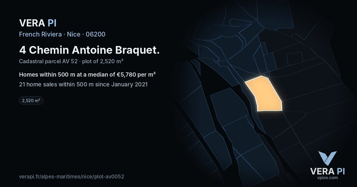 4 Chemin Antoine Braquet, Nice at night – the plot lit, the parcels around coloured by the prices near them