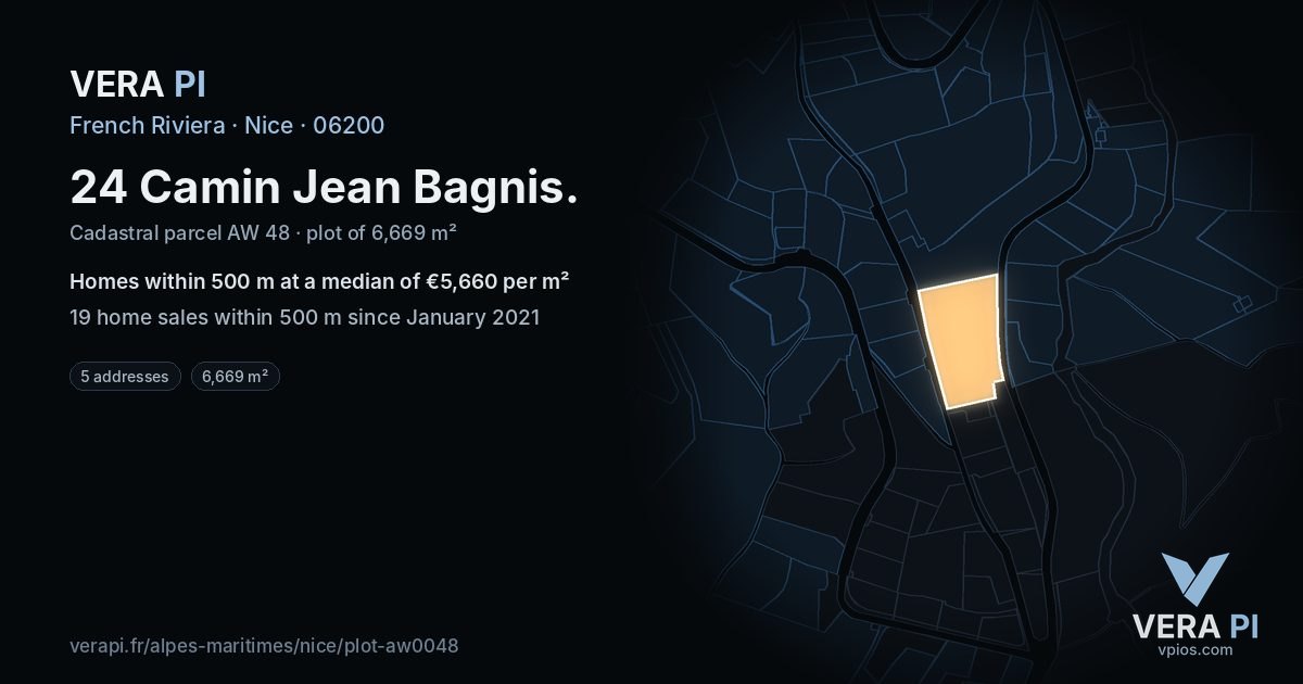 24 Camin Jean Bagnis, Nice at night – the plot lit, the parcels around coloured by the prices near them