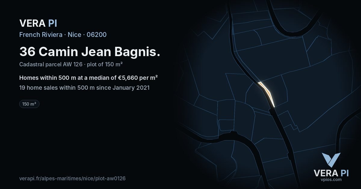 36 Camin Jean Bagnis, Nice at night – the plot lit, the parcels around coloured by the prices near them