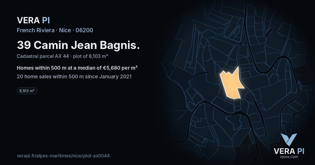 39 Camin Jean Bagnis, Nice at night – the plot lit, the parcels around coloured by the prices near them