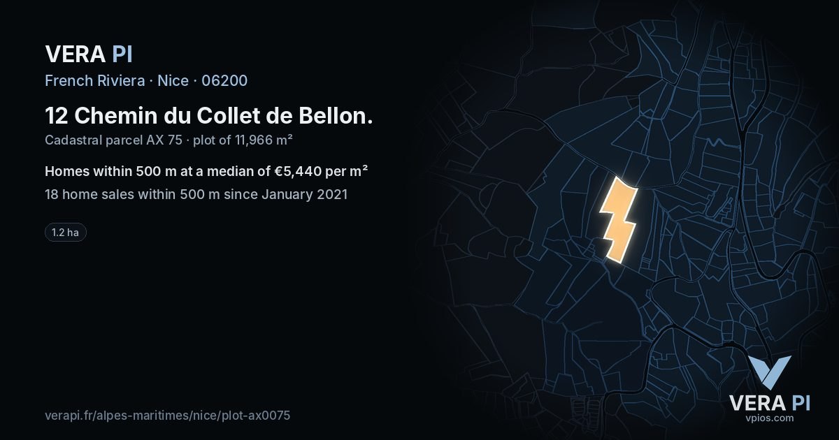 12 Chemin du Collet de Bellon, Nice at night – the plot lit, the parcels around coloured by the prices near them