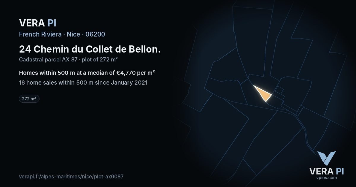 24 Chemin du Collet de Bellon, Nice at night – the plot lit, the parcels around coloured by the prices near them