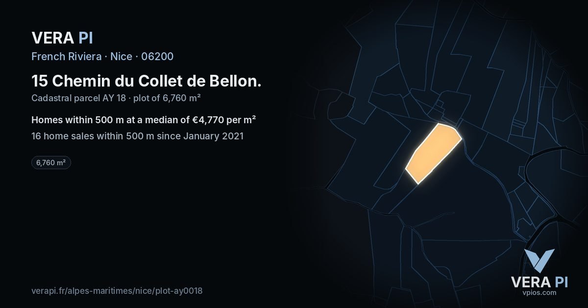 15 Chemin du Collet de Bellon, Nice at night – the plot lit, the parcels around coloured by the prices near them