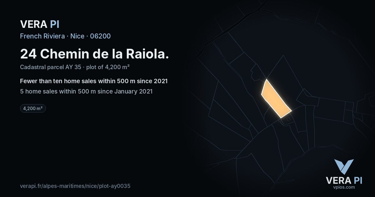 24 Chemin de la Raiola, Nice at night – the plot lit, the parcels around coloured by the prices near them