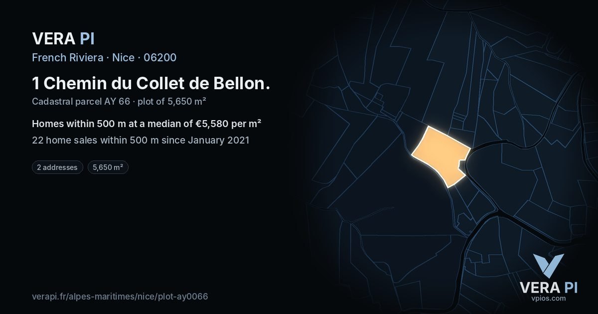 1 Chemin du Collet de Bellon, Nice at night – the plot lit, the parcels around coloured by the prices near them