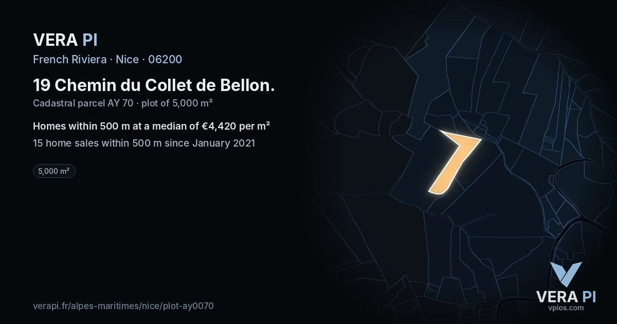 19 Chemin du Collet de Bellon, Nice at night – the plot lit, the parcels around coloured by the prices near them