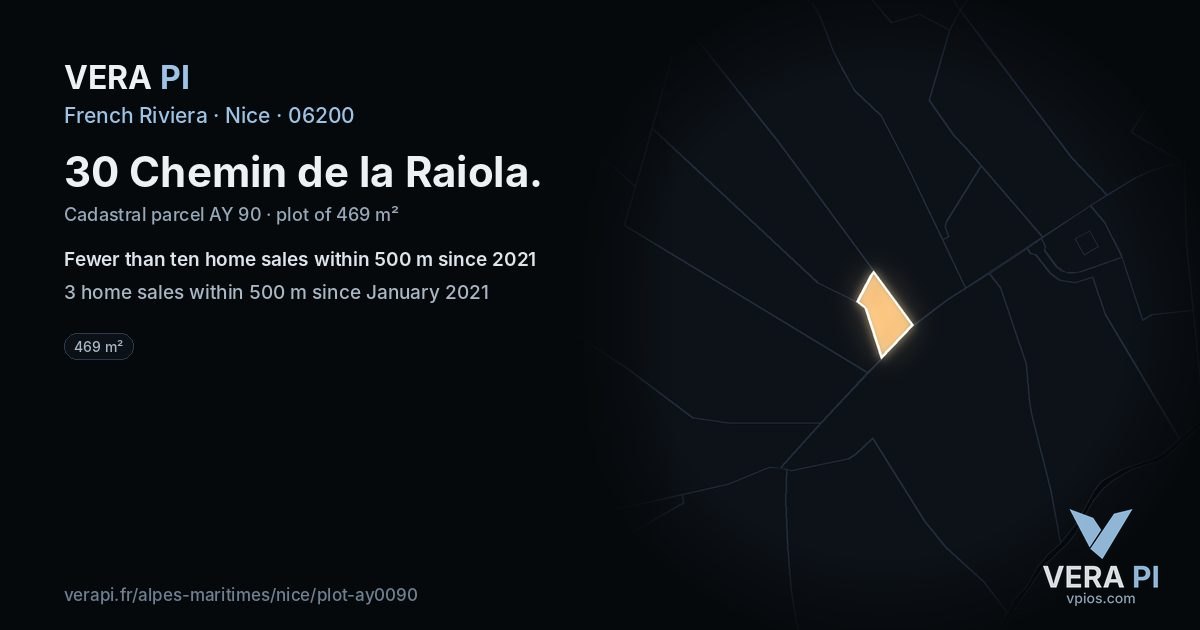 30 Chemin de la Raiola, Nice at night – the plot lit, the parcels around coloured by the prices near them