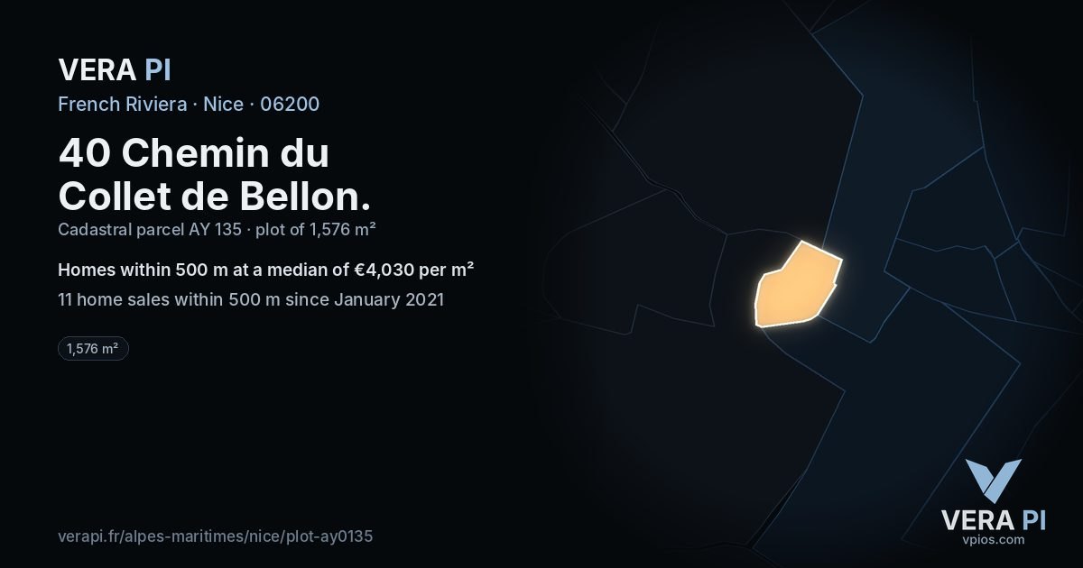 40 Chemin du Collet de Bellon, Nice at night – the plot lit, the parcels around coloured by the prices near them