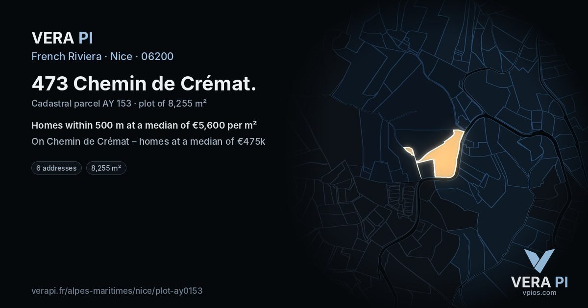 473 Chemin de Crémat, Nice at night – the plot lit, the parcels around coloured by the prices near them
