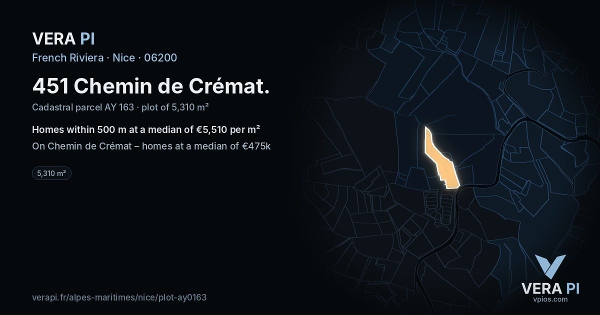 451 Chemin de Crémat, Nice at night – the plot lit, the parcels around coloured by the prices near them