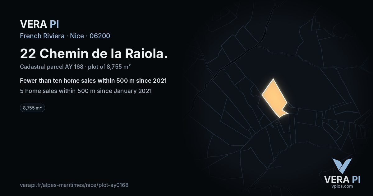 22 Chemin de la Raiola, Nice at night – the plot lit, the parcels around coloured by the prices near them
