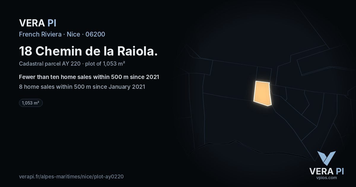 18 Chemin de la Raiola, Nice at night – the plot lit, the parcels around coloured by the prices near them