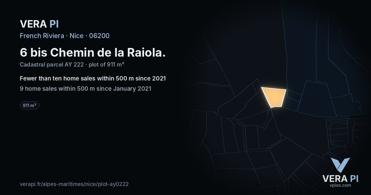6 bis Chemin de la Raiola, Nice at night – the plot lit, the parcels around coloured by the prices near them