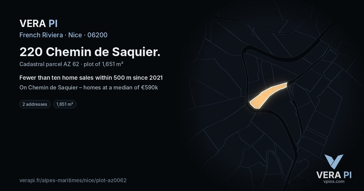 220 Chemin de Saquier, Nice at night – the plot lit, the parcels around coloured by the prices near them