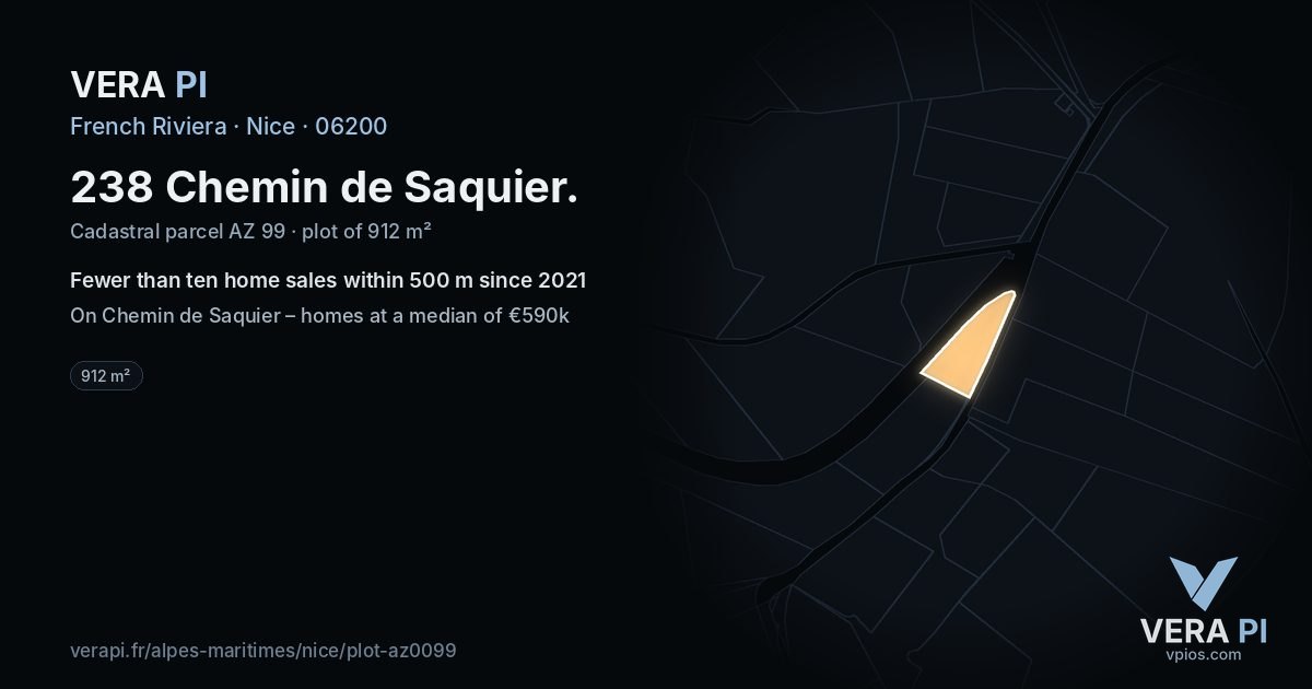 238 Chemin de Saquier, Nice at night – the plot lit, the parcels around coloured by the prices near them