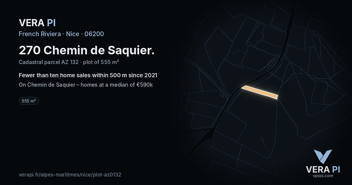 270 Chemin de Saquier, Nice at night – the plot lit, the parcels around coloured by the prices near them
