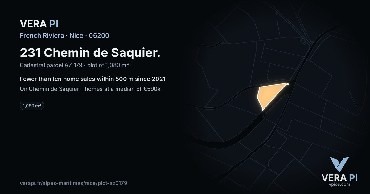 231 Chemin de Saquier, Nice at night – the plot lit, the parcels around coloured by the prices near them