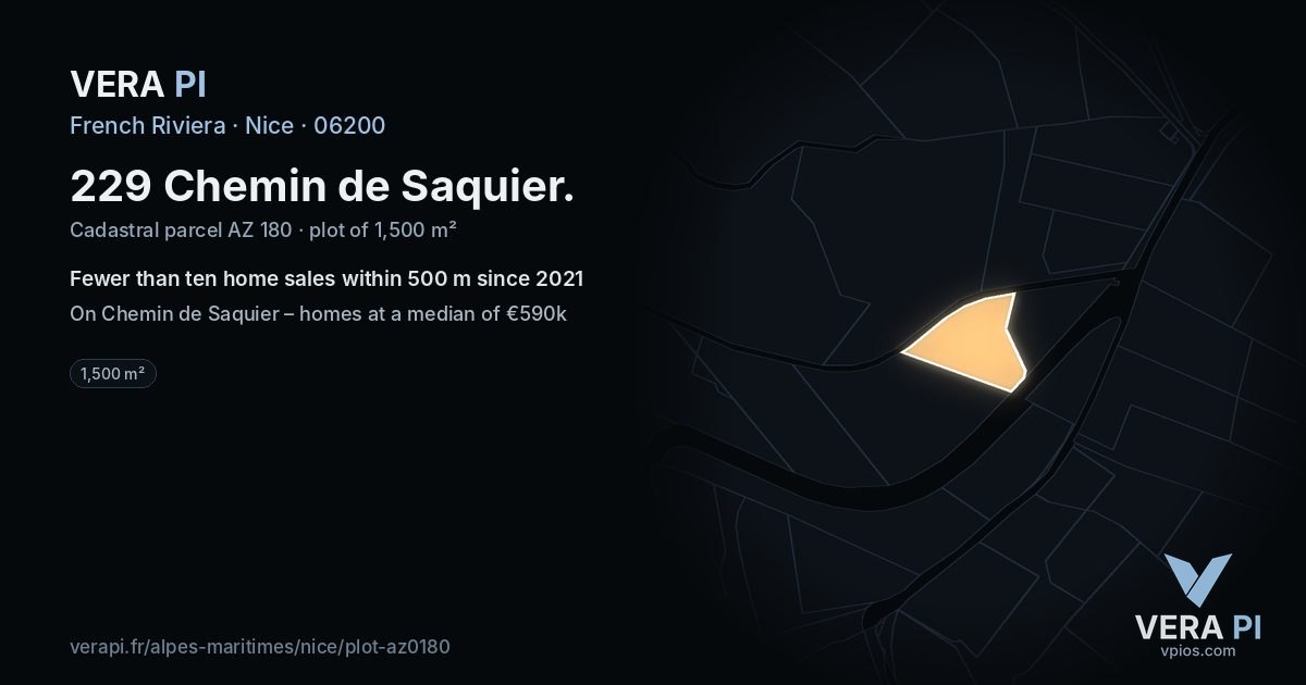 229 Chemin de Saquier, Nice at night – the plot lit, the parcels around coloured by the prices near them