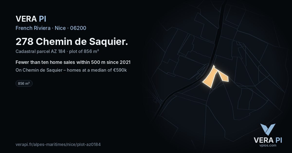 278 Chemin de Saquier, Nice at night – the plot lit, the parcels around coloured by the prices near them