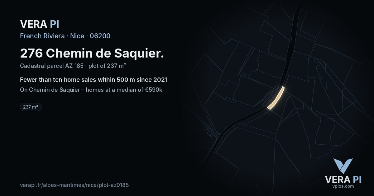 276 Chemin de Saquier, Nice at night – the plot lit, the parcels around coloured by the prices near them