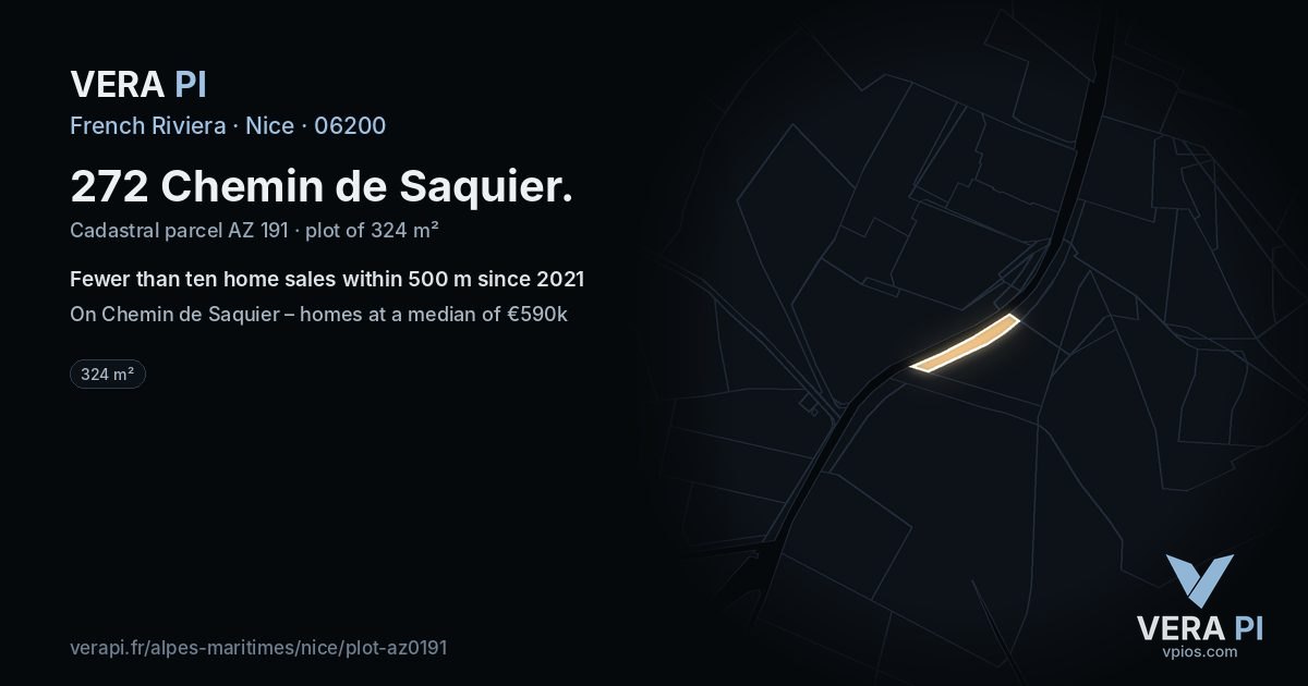 272 Chemin de Saquier, Nice at night – the plot lit, the parcels around coloured by the prices near them