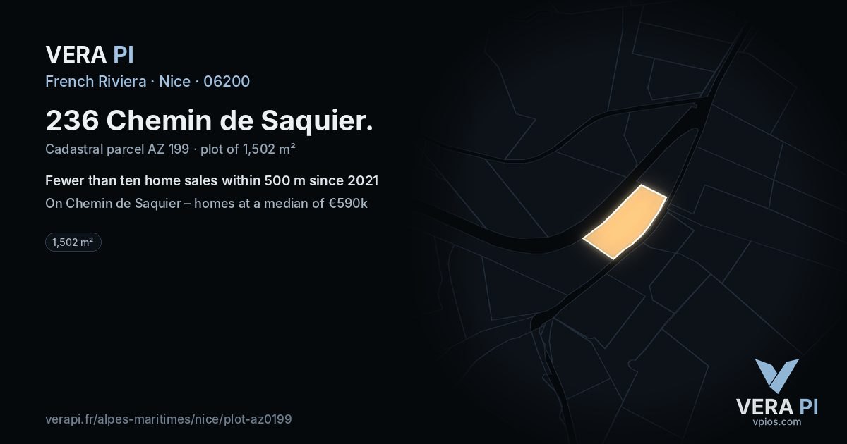 236 Chemin de Saquier, Nice at night – the plot lit, the parcels around coloured by the prices near them