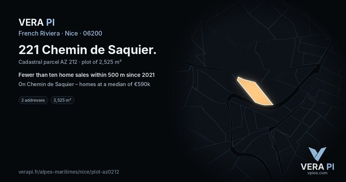 221 Chemin de Saquier, Nice at night – the plot lit, the parcels around coloured by the prices near them